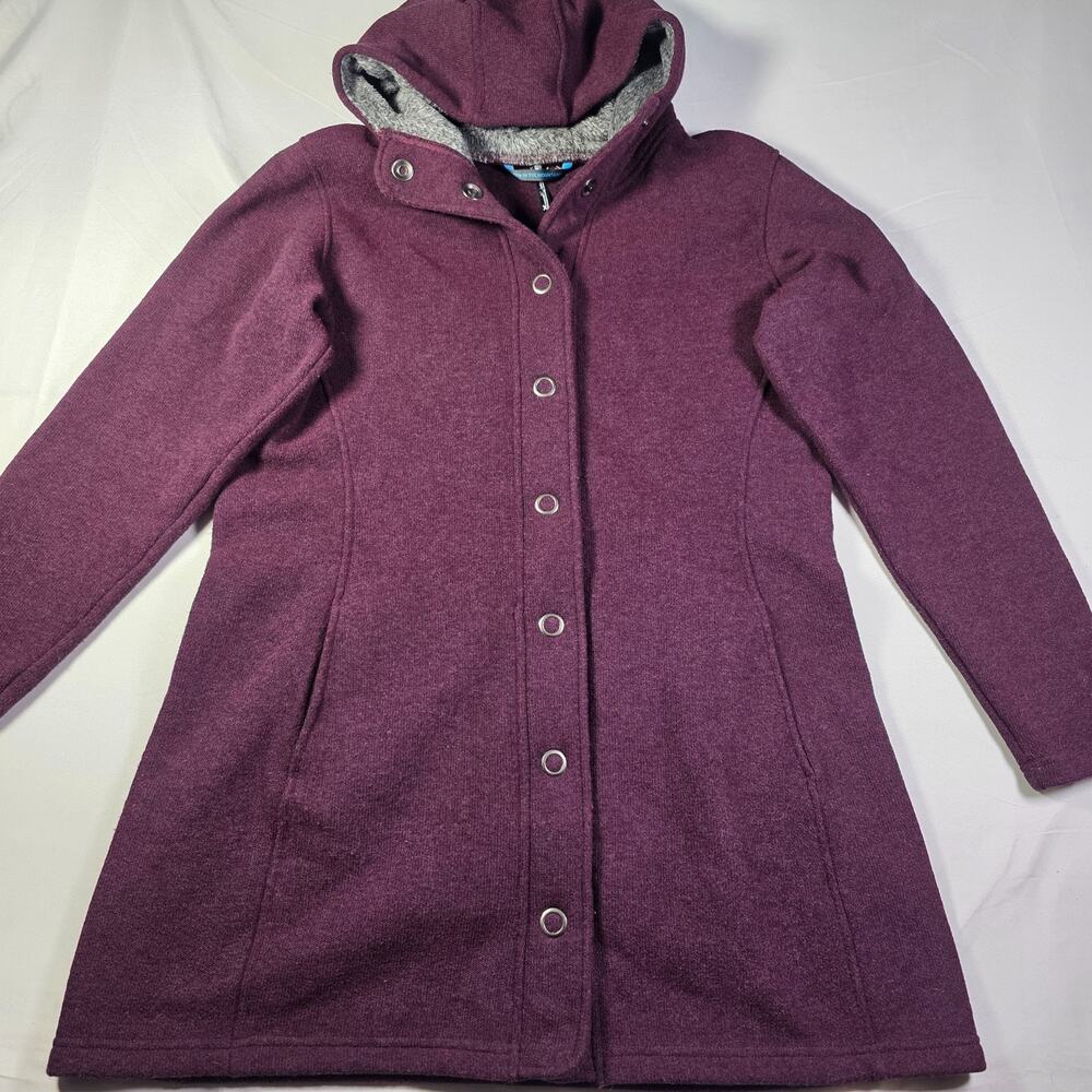 KUHL Spyrit Fleece Women's Jacket Coat Size XL Purple Long Hooded Snap Button
